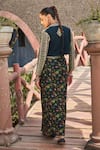 Shop_Bohame_Green Georgette Hand Embroidered Essence Flower Print Jacket Draped Skirt Set _at_Aza_Fashions