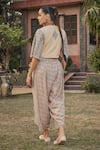 Shop_Bohame_Peach Georgette Hand Embroidered Ethnic Bustier Gayle Jacket Tulip Pant Set _at_Aza_Fashions