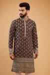 Kasbah_Wine Georgette Embroidered Zari Geometric Pattern Kurta _Online_at_Aza_Fashions