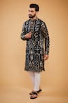 Buy_Kasbah_Black Georgette Leather Patchwork Kurta _at_Aza_Fashions