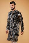 Kasbah_Black Georgette Leather Patchwork Kurta _Online_at_Aza_Fashions