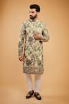 Buy_Kasbah_Beige Georgette Embroidered Thread Flora Fauna Kurta _at_Aza_Fashions