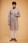 Buy_Kasbah_Multi Color Georgette Embroidered Thread Floral Leather Patchwork Kurta _at_Aza_Fashions