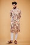 Buy_Kasbah_Cream Georgette Embroidered Thread Flora Fauna Kurta _at_Aza_Fashions