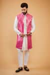 Buy_Kasbah_Pink Silk Embroidered Mirror Kurta With Jacket _at_Aza_Fashions