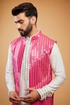 Kasbah_Pink Silk Embroidered Mirror Kurta With Jacket _at_Aza_Fashions