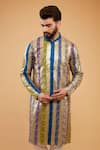 Kasbah_Multi Color Silk Embroidered Sequin Geometric Kurta _Online_at_Aza_Fashions