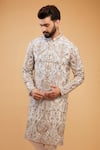 Kasbah_White Georgette Embroidered Zari Flora Fauna Kurta _Online_at_Aza_Fashions