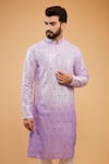 Kasbah_Purple Silk Embroidery Thread Mirror Ombre Kurta _Online_at_Aza_Fashions