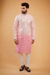 Buy_Kasbah_Pink Silk Mirrors, Embroidery Thread Ombre Kurta _at_Aza_Fashions