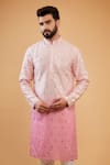 Kasbah_Pink Silk Mirrors, Embroidery Thread Ombre Kurta _Online_at_Aza_Fashions