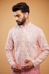 Buy_Kasbah_Pink Silk Mirrors, Embroidery Thread Ombre Kurta _Online_at_Aza_Fashions