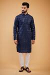 Buy_Kasbah_Blue Silk Mirrors, Embroidery Regal Work Kurta _at_Aza_Fashions