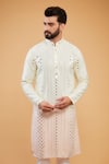 Kasbah_Multi Color Silk Embroidery Thread Ombre Mirror Straight Kurta _Online_at_Aza_Fashions