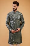 Kasbah_Green Silk Embroidery Thread Mirror Classic Kurta _Online_at_Aza_Fashions