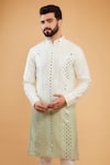 Kasbah_Multi Color Silk Embroidery Thread Work Ombre Kurta _Online_at_Aza_Fashions