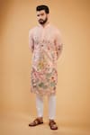 Buy_Kasbah_Peach Georgette Embroidery Flora And Fauna & Classic Kurta _at_Aza_Fashions