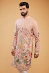 Kasbah_Peach Georgette Embroidery Flora And Fauna & Classic Kurta _Online_at_Aza_Fashions