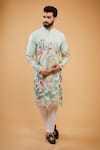 Buy_Kasbah_Green Georgette Sequins, Embroidery Flora And Fauna Straight Kurta _at_Aza_Fashions