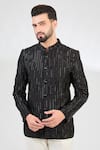 Buy_Kasbah_Black Silk Embroidery Cutdana Astron Ray Bandhgala _at_Aza_Fashions