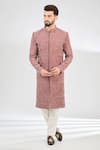 Buy_Kasbah_Pink Silk Embroidery Cutdana Maze Swerve Sherwani _at_Aza_Fashions