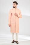 Buy_Kasbah_Peach Silk Embroidery Mughal Art Kashmiri Sherwani _at_Aza_Fashions