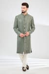 Buy_Kasbah_Green Silk Embroidery Sequin And Cutdana Jaal Sherwani _at_Aza_Fashions