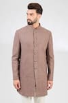 Kasbah_Brown Silk Embroidery Sequin Shamiyana Jaal Short Sherwani _Online_at_Aza_Fashions