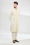 Buy_Kasbah_Ivory Silk Embroidery Cutdana Basketweave Pattern Thread Sherwani _at_Aza_Fashions