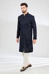 Buy_Kasbah_Blue Silk Embroidery Cutdana Maze Swirl Sherwani _at_Aza_Fashions