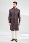 Buy_Kasbah_Wine Silk Embroidery Sequin Prism Gul Chikankari Sherwani _at_Aza_Fashions