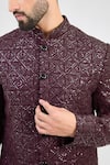 Kasbah_Wine Silk Embroidery Sequin Prism Gul Chikankari Sherwani _Online_at_Aza_Fashions