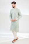 Buy_Kasbah_Blue Georgette Embroidery Sequin Paisley Blossom Chikankari Kurta _at_Aza_Fashions