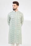 Kasbah_Blue Georgette Embroidery Sequin Paisley Blossom Chikankari Kurta _Online_at_Aza_Fashions