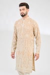 Kasbah_Beige Georgette Embroidery Chikankari Thread Gullista Kurta _Online_at_Aza_Fashions