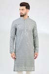 Kasbah_Grey Georgette Embroidery Thread Bahar Vine Kurta _Online_at_Aza_Fashions