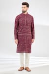 Buy_Kasbah_Maroon Georgette Embroidery Thread Mughal Bagh Chikankari Kurta _at_Aza_Fashions