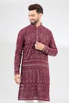 Kasbah_Maroon Georgette Embroidery Thread Mughal Bagh Chikankari Kurta _Online_at_Aza_Fashions