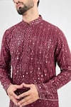 Buy_Kasbah_Maroon Georgette Embroidery Thread Mughal Bagh Chikankari Kurta _Online_at_Aza_Fashions