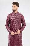 Kasbah_Maroon Silk Embroidered Mirror Work Classic Kurta _Online_at_Aza_Fashions