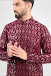 Buy_Kasbah_Maroon Silk Embroidered Mirror Work Classic Kurta _Online_at_Aza_Fashions