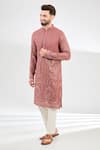 Buy_Kasbah_Pink Silk Embroidered Thread Sequin Classic Kurta _at_Aza_Fashions