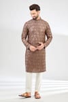 Buy_Kasbah_Brown Silk Embroidered Mirror Classic Kurta _at_Aza_Fashions