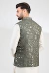 Shop_Kasbah_Green Silk Embroidered Mirror Abstract Work Nehru Jacket _at_Aza_Fashions