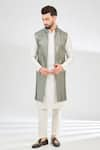 Buy_Kasbah_Green Silk Embroidered Mirror Work Long Jacket _at_Aza_Fashions