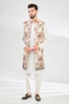 Buy_Kasbah_Cream Silk Embroidered Thread Floral Long Jacket _at_Aza_Fashions