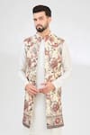 Kasbah_Cream Silk Embroidered Thread Floral Long Jacket _Online_at_Aza_Fashions