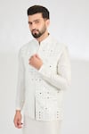 Buy_Kasbah_Ivory Silk Embroidered Mirror Geometric Work Nehru Jacket _at_Aza_Fashions