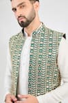 Kasbah_Green Georgette Embroidered Mirror Long Jacket _Online_at_Aza_Fashions