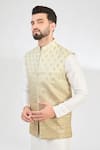 Buy_Kasbah_Grey Silk Embroidered Mirror Ombre Shaded Nehru Jacket _at_Aza_Fashions